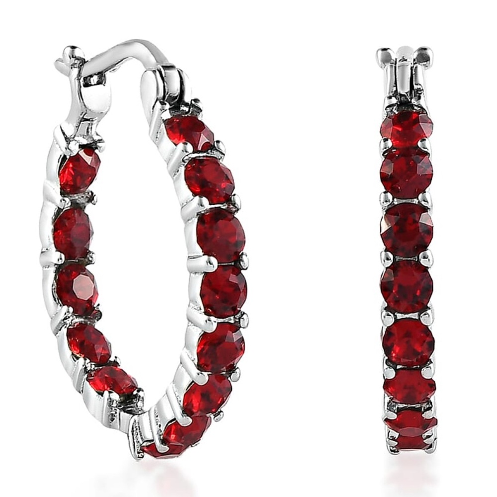 Siam Red Swarovski Crystal hoop earrings stainless steel with snap closure BNIB